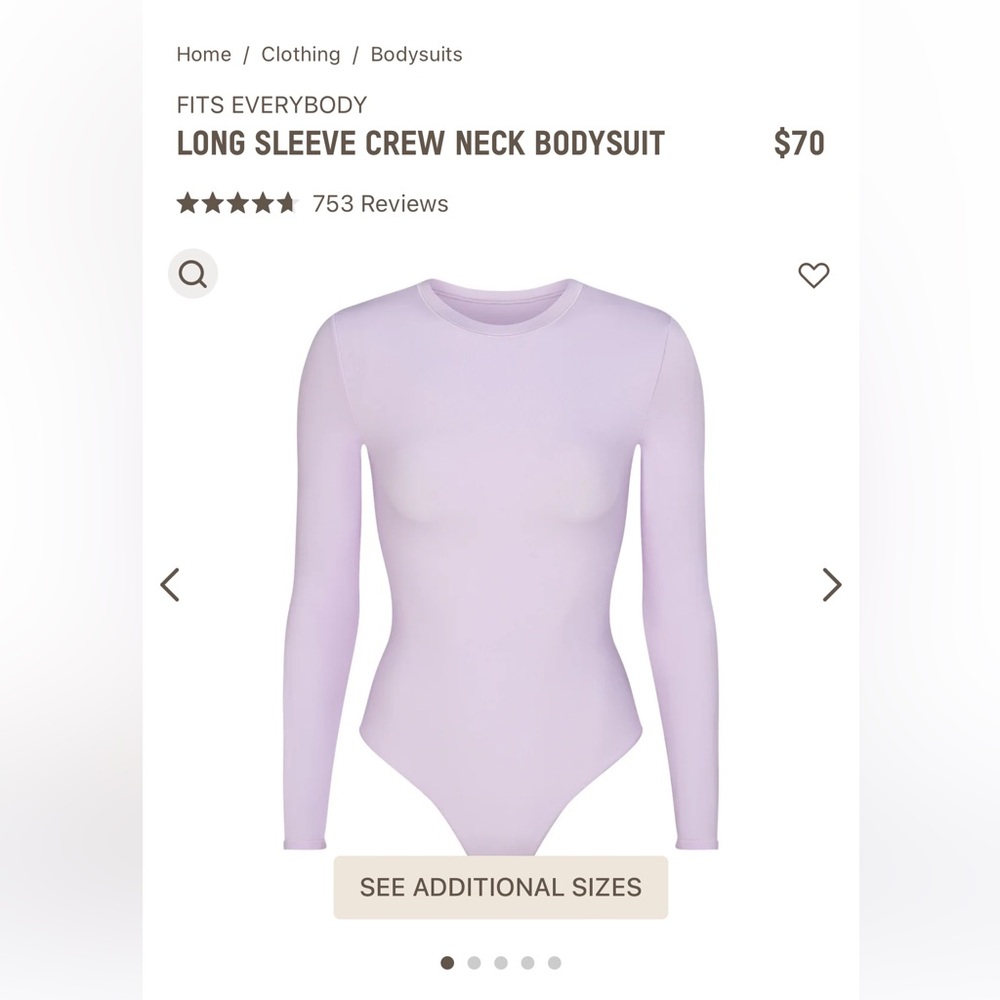 Skims LONG SLEEVE CREW NECK BODYSUIT 🦄🦋💜
